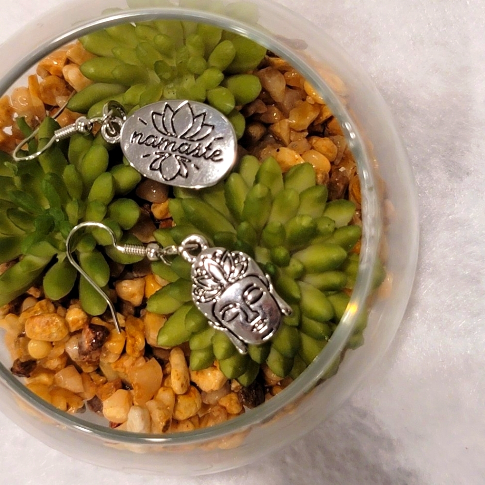 Silver Buddha Mismatching Boho Hippie Earrings